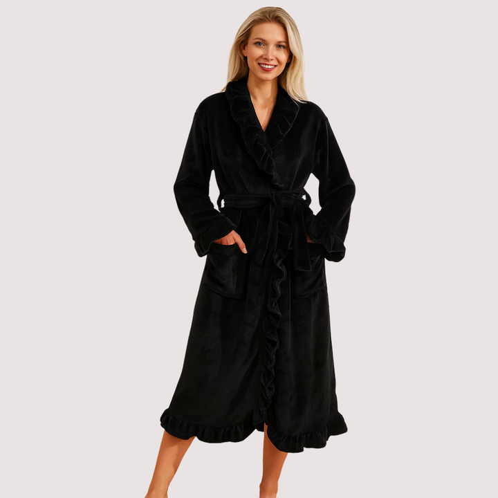 Cassy | Eleganter Plüschbademantel mit Rüschen