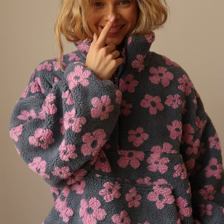Selma – Langärmeliger Vlies Pullover Mit Blumen Muster