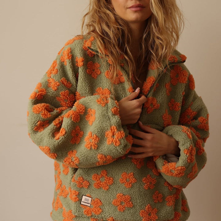 Selma – Langärmeliger Vlies Pullover Mit Blumen Muster