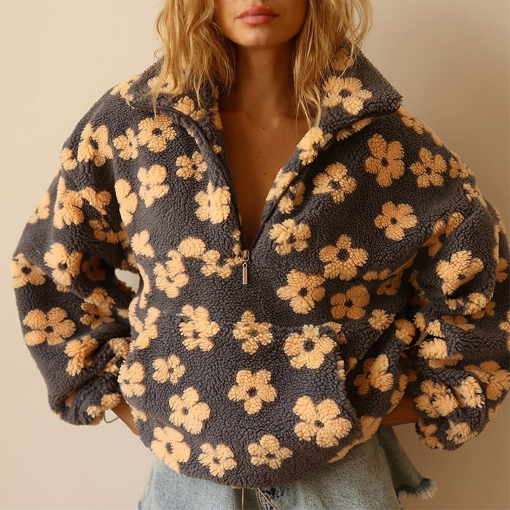Selma – Langärmeliger Vlies Pullover Mit Blumen Muster