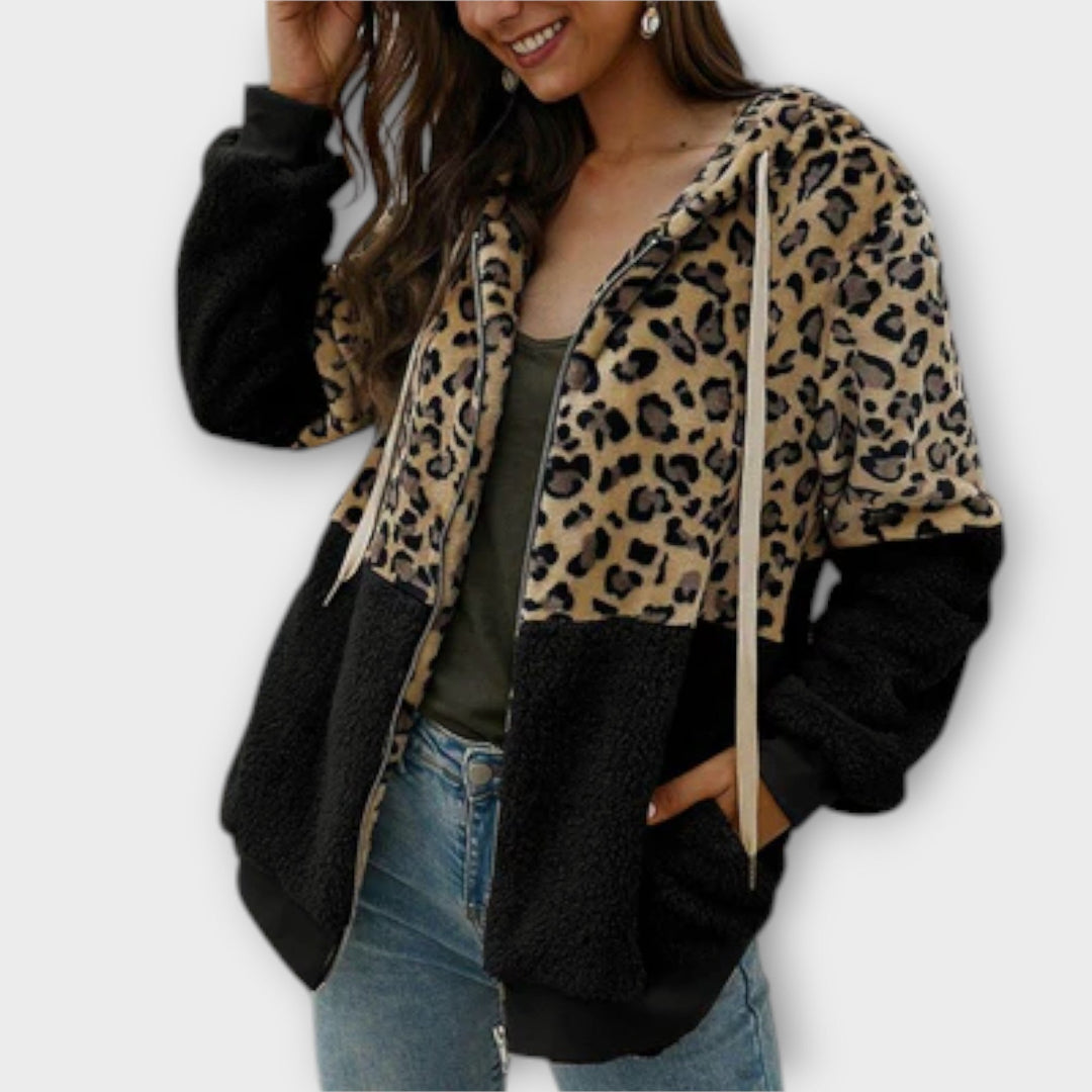 Fleece-Hoodie mit Leoparden-Design