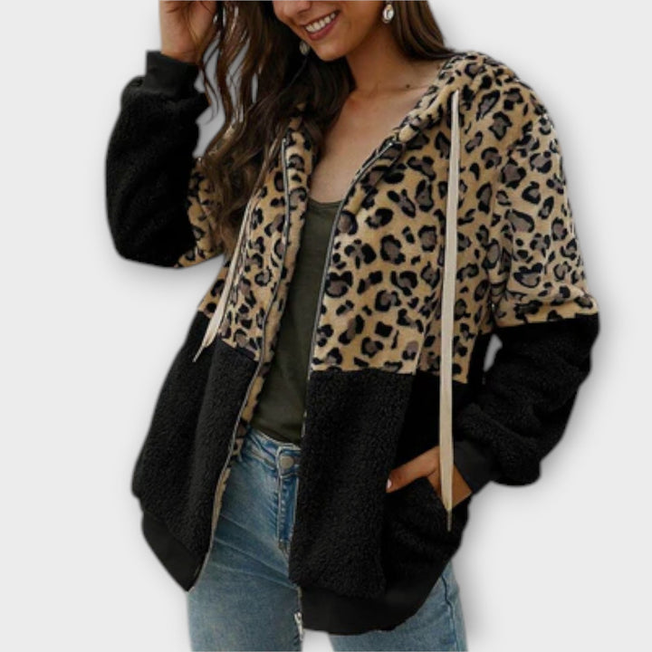 Fleece-Hoodie mit Leoparden-Design
