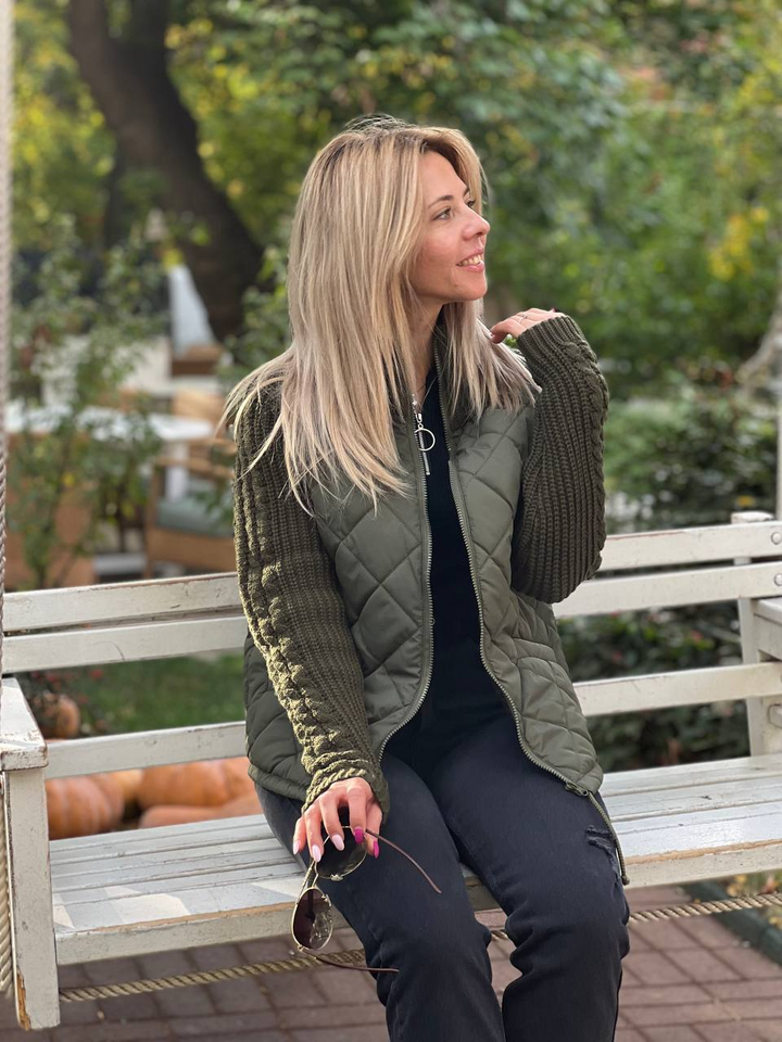 Monica | Damen-Strickjacke im Patchwork-Design