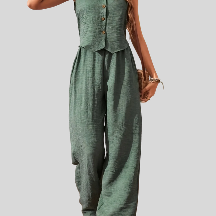 Damen Eleganter Zweiteiler Jumpsuit mit Weste und Weiten Hosen – Freizeit & Sommer Outfit