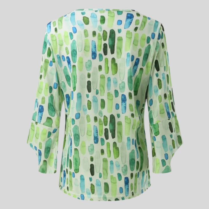 Damen Bluse | Abstraktes Muster, V-Ausschnitt, Lockerer Schnitt & Moderner Alltagsstil