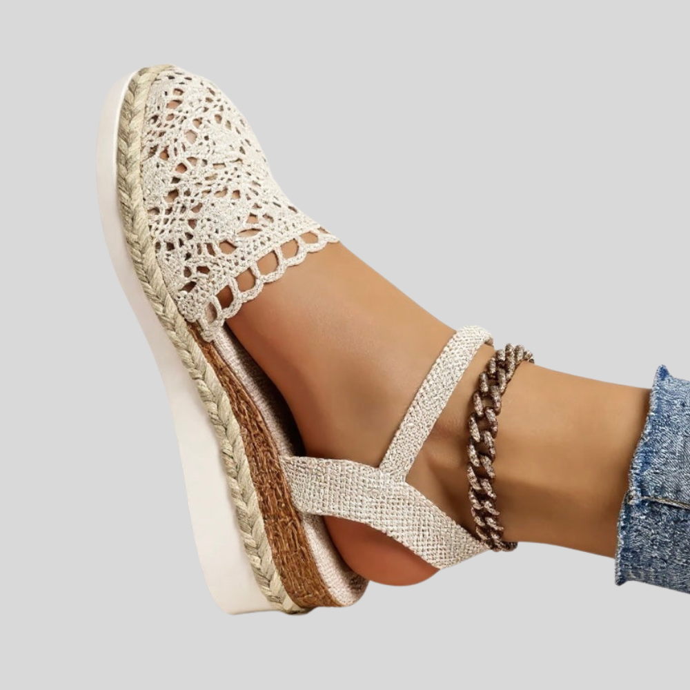 Damen Espadrille-Sandalen | Häkeloptik, Knöchelriemen, Keilsohle & Sommerlich Eleganter