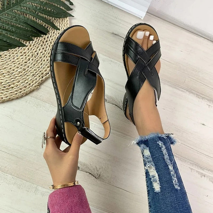 Damen Retro-Sandalen – Peeptoe, Klettverschluss & Klassisch Stilvoll