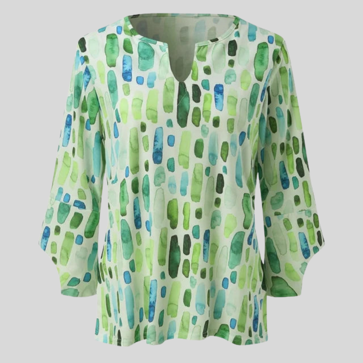 Damen Bluse | Abstraktes Muster, V-Ausschnitt, Lockerer Schnitt & Moderner Alltagsstil
