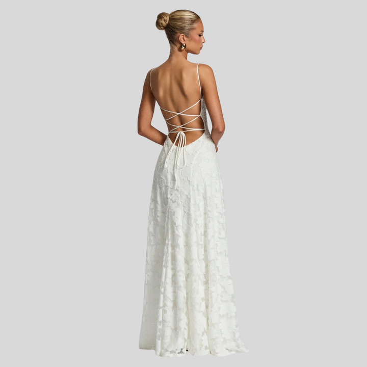 Damen Abend-Maxikleid | Florale Struktur, Spaghettiträger, A-Linien-Schnitt & Eleganter Festlicher Stil