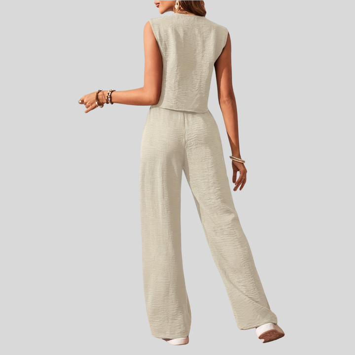 Damen Eleganter Zweiteiler Jumpsuit mit Weste und Weiten Hosen – Freizeit & Sommer Outfit