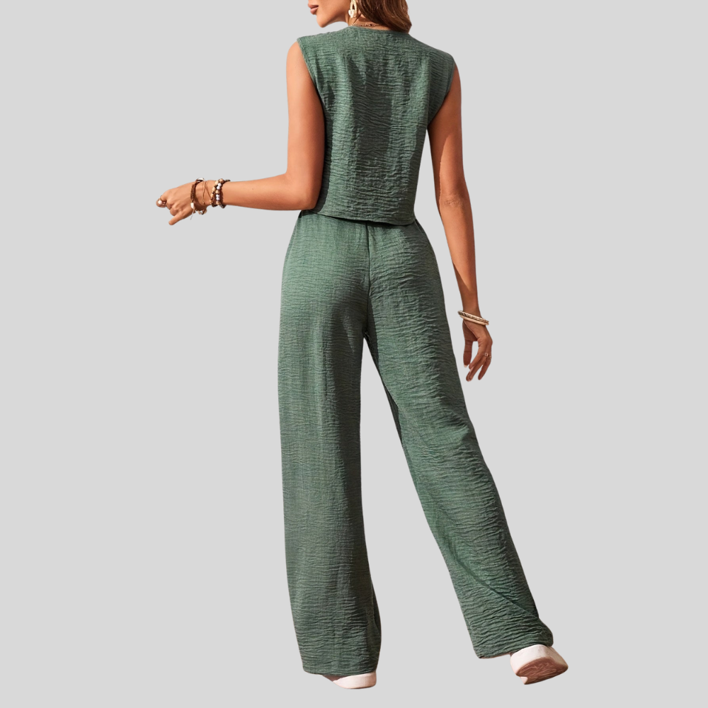 Damen Eleganter Zweiteiler Jumpsuit mit Weste und Weiten Hosen – Freizeit & Sommer Outfit