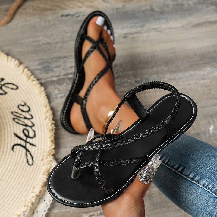 Damen Geflochtene Flachsandalen – Metallbeschichtung, Clip-Zehe & Stilvoll