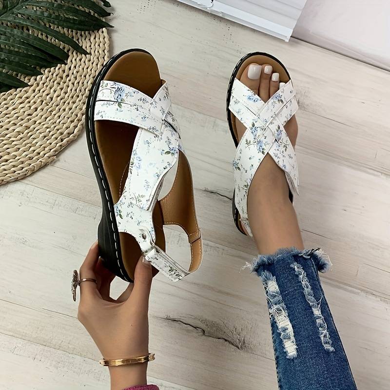 Damen Retro-Sandalen – Peeptoe, Klettverschluss & Klassisch Stilvoll
