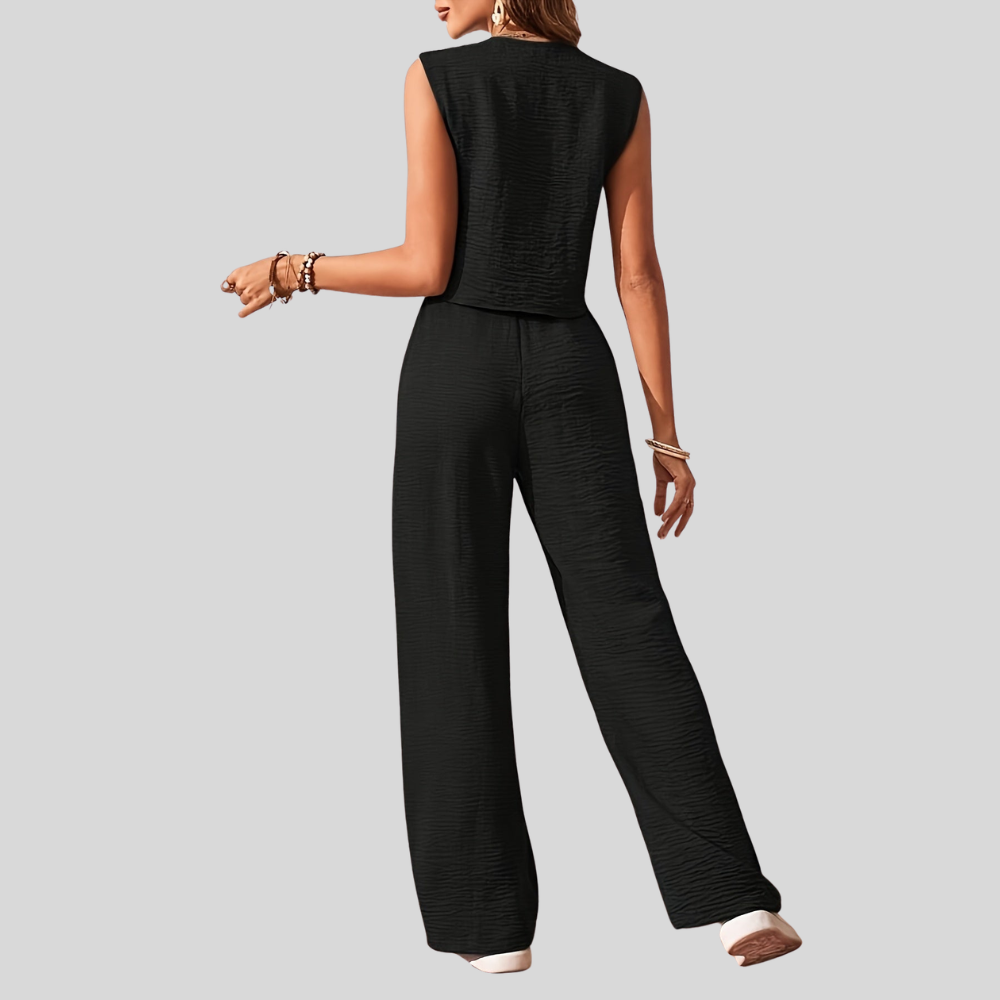 Damen Eleganter Zweiteiler Jumpsuit mit Weste und Weiten Hosen – Freizeit & Sommer Outfit