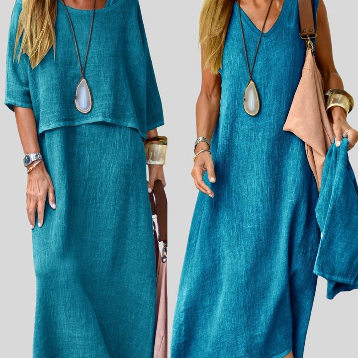 Damen Maxi-Kleid | Lagenlook-Design, Lockerer Schnitt, Ärmellose Option & Lässige Freizeit-Eleganz