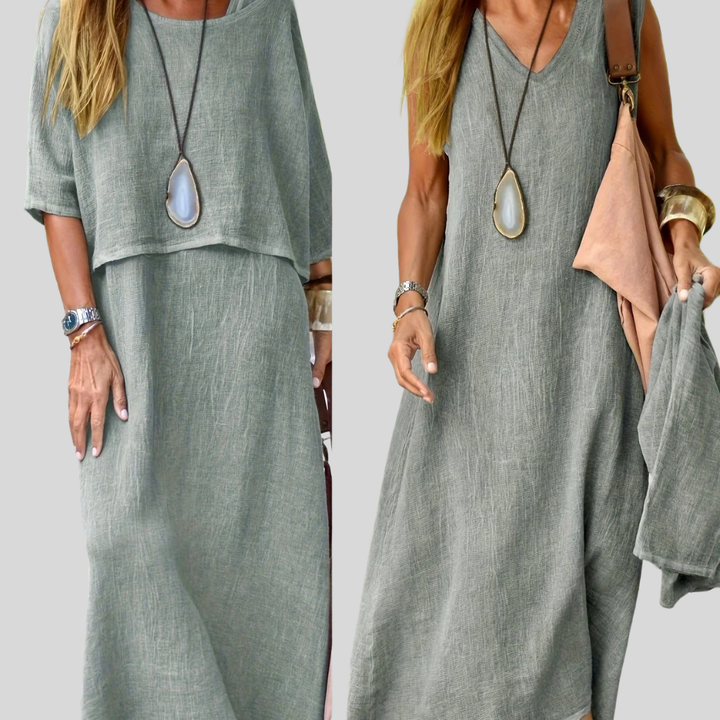 Damen Maxi-Kleid | Lagenlook-Design, Lockerer Schnitt, Ärmellose Option & Lässige Freizeit-Eleganz
