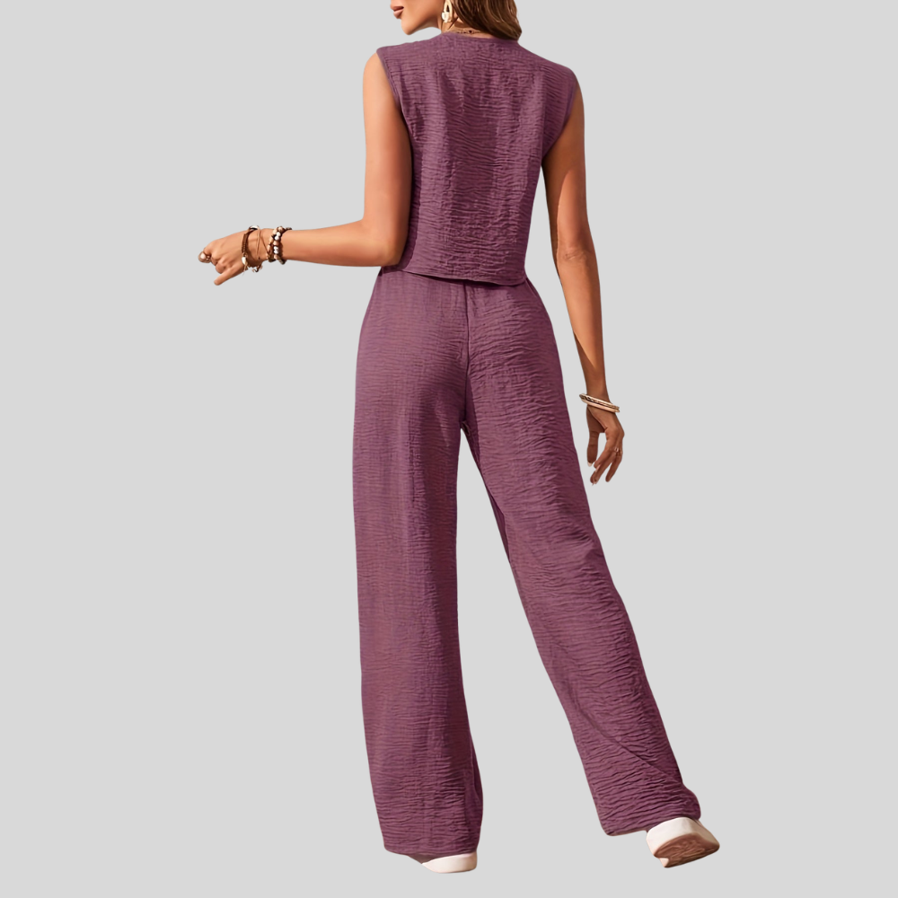 Damen Eleganter Zweiteiler Jumpsuit mit Weste und Weiten Hosen – Freizeit & Sommer Outfit