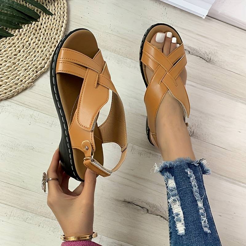 Damen Retro-Sandalen – Peeptoe, Klettverschluss & Klassisch Stilvoll