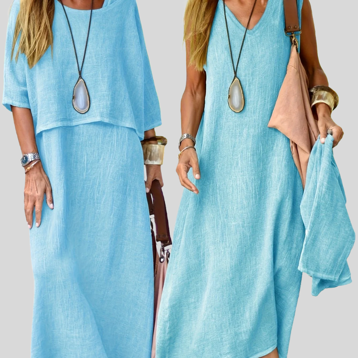Damen Maxi-Kleid | Lagenlook-Design, Lockerer Schnitt, Ärmellose Option & Lässige Freizeit-Eleganz