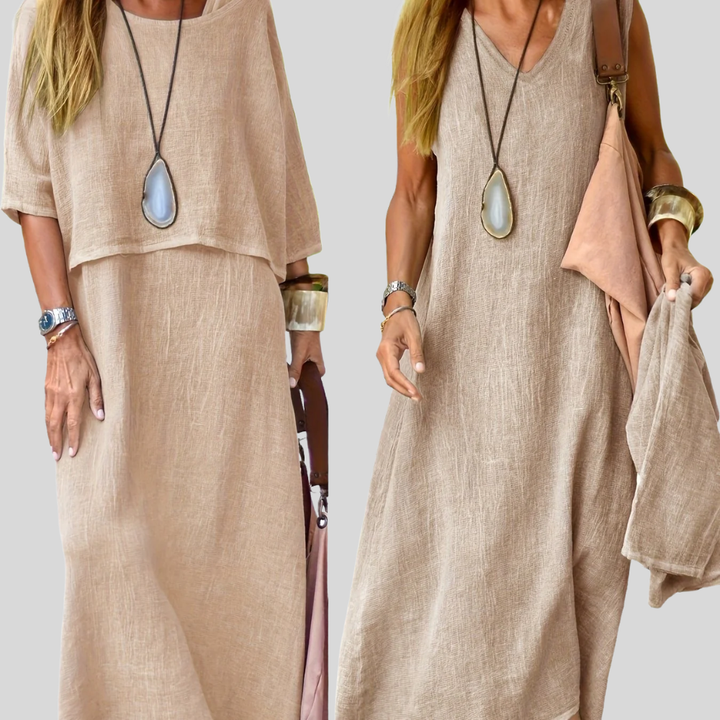 Damen Maxi-Kleid | Lagenlook-Design, Lockerer Schnitt, Ärmellose Option & Lässige Freizeit-Eleganz