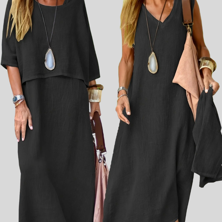 Damen Maxi-Kleid | Lagenlook-Design, Lockerer Schnitt, Ärmellose Option & Lässige Freizeit-Eleganz