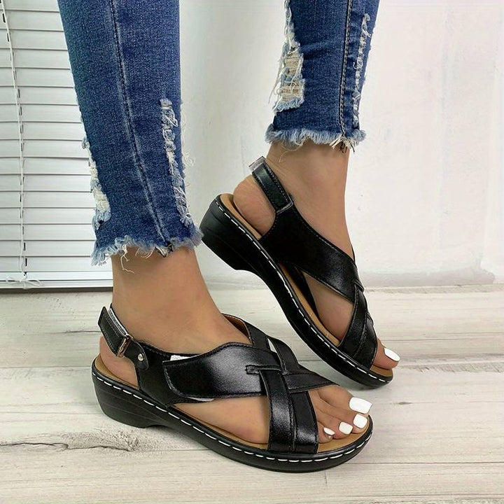 Damen Retro-Sandalen – Peeptoe, Klettverschluss & Klassisch Stilvoll