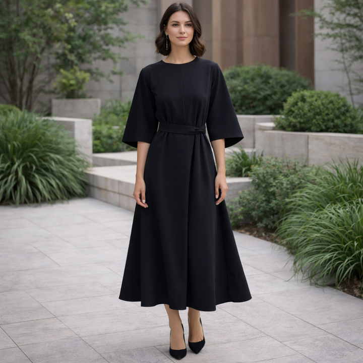 Paulien | Damen Midi-Kleid – Gürtel, Dreiviertellärmel & Zeitlos Elegant