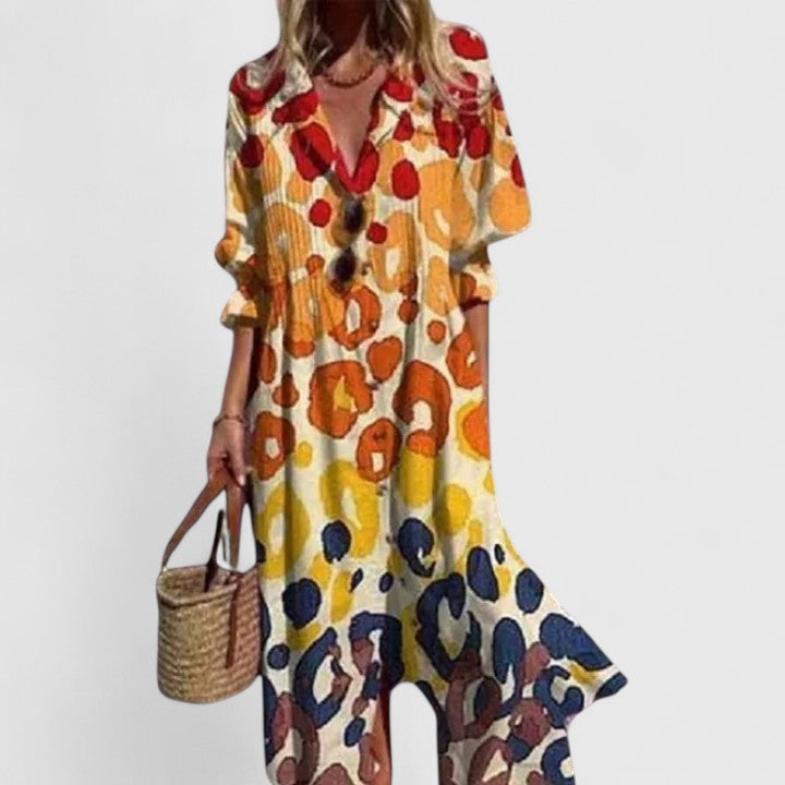 Damen Hemdblusenkleid | Knopfleiste, Blätterprint, Lockerer Schnitt & Lässiger Sommerstil