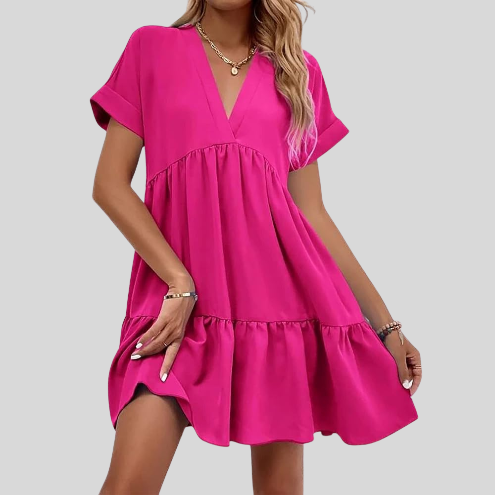 Damen Mini-Kleid | V-Ausschnitt, Volantsaum, Lockerer Schnitt & Luftiger Sommerstil