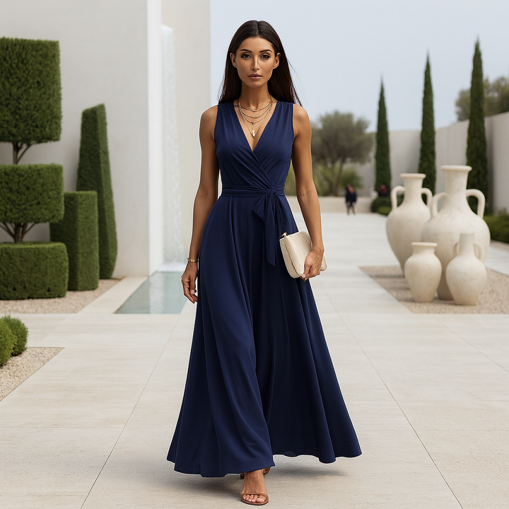 Damen Maxi-Abendkleid – V-Ausschnitt, Fliessend & Zeitlos Elegant