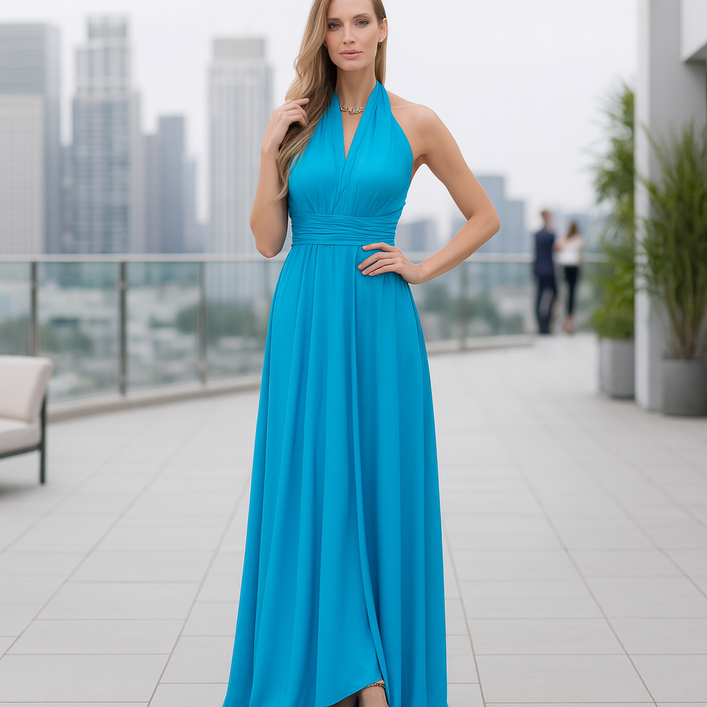 Damen Langes Maxi-Abendkleid – Figurbetont, Auffällige Bänder & Verführerisch