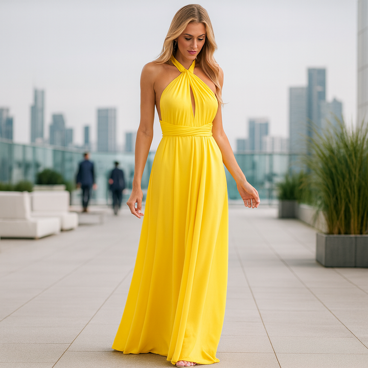 Damen Langes Maxi-Abendkleid – Figurbetont, Auffällige Bänder & Verführerisch