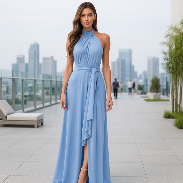 Damen Langes Maxi-Abendkleid – Figurbetont, Auffällige Bänder & Verführerisch
