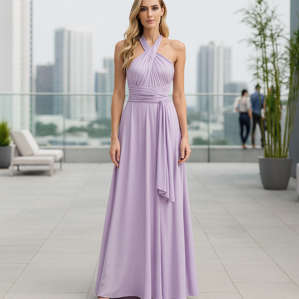 Damen Langes Maxi-Abendkleid – Figurbetont, Auffällige Bänder & Verführerisch
