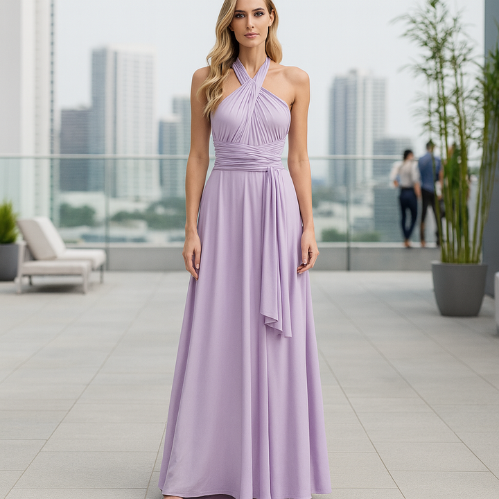 Damen Langes Maxi-Abendkleid – Figurbetont, Auffällige Bänder & Verführerisch