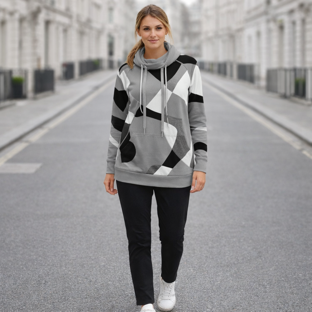 Damen Kapuzenpullover – Geometrisches Muster, Lässig & Warm