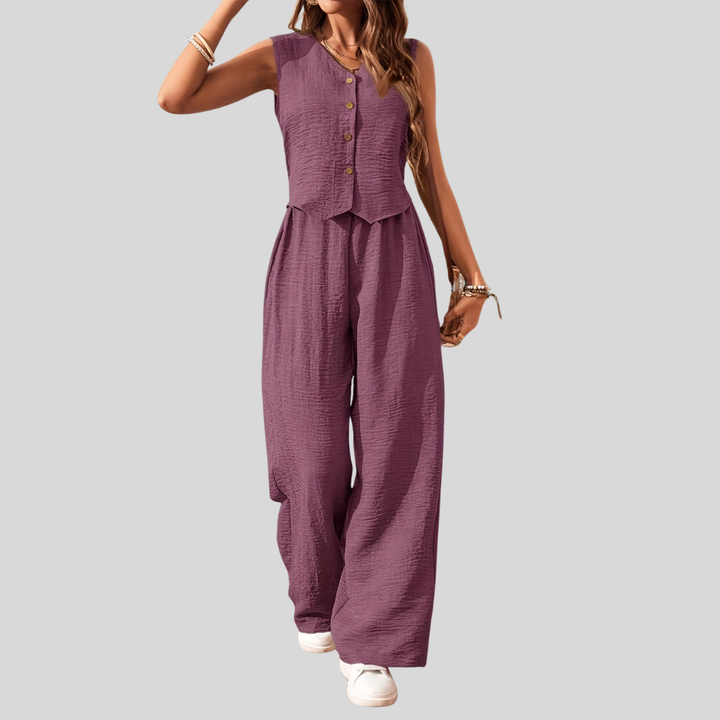 Damen Eleganter Zweiteiler Jumpsuit mit Weste und Weiten Hosen – Freizeit & Sommer Outfit