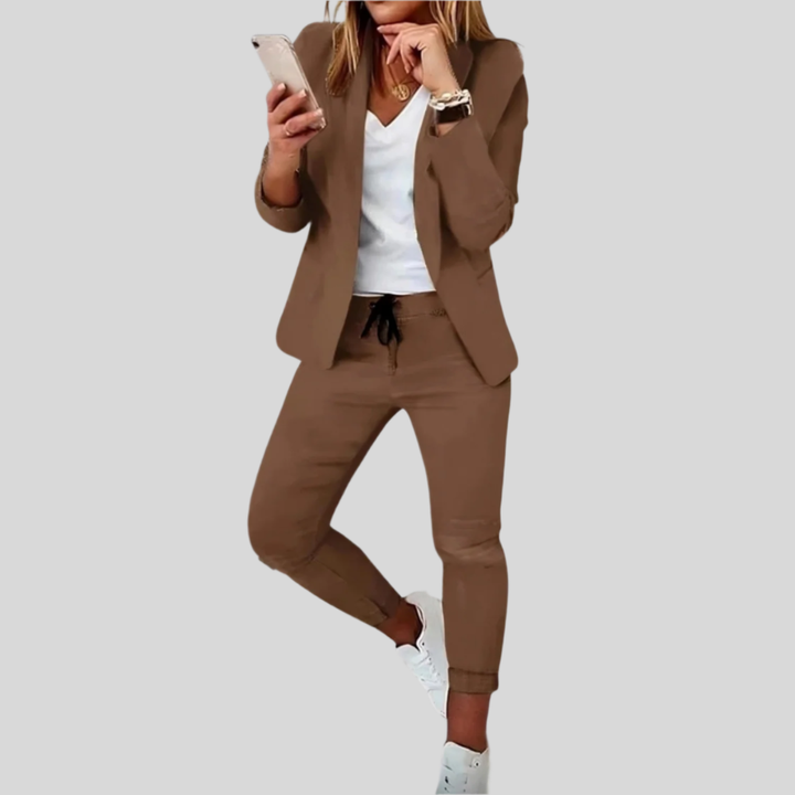 Damen Zweiteiler-Set | Taillierter Blazer, Hose Mit Tunnelzug, Schmale Passform & Moderner Business-Casual-Stil