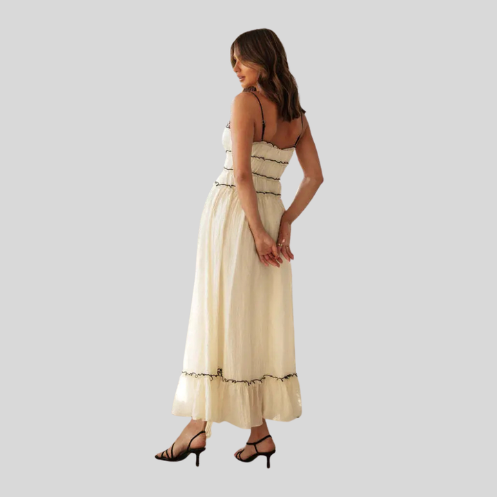 Damen Maxi-Kleid | Bindedetail Vorne, Gesmokte Taille, Volantsaum & Romantischer Sommerstil