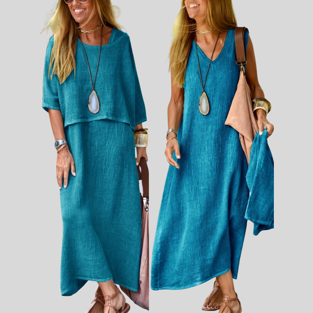 Damen Maxi-Kleid | Lagenlook-Design, Lockerer Schnitt, Ärmellose Option & Lässige Freizeit-Eleganz
