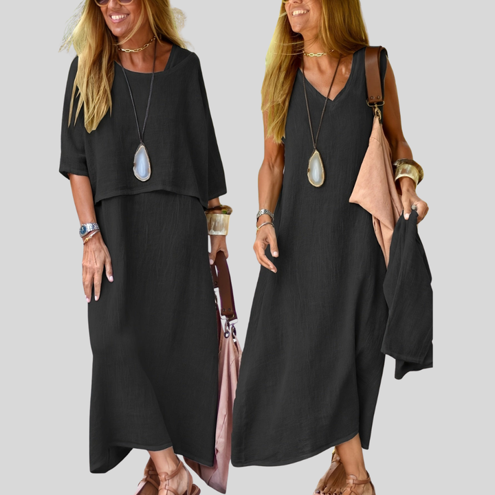 Damen Maxi-Kleid | Lagenlook-Design, Lockerer Schnitt, Ärmellose Option & Lässige Freizeit-Eleganz