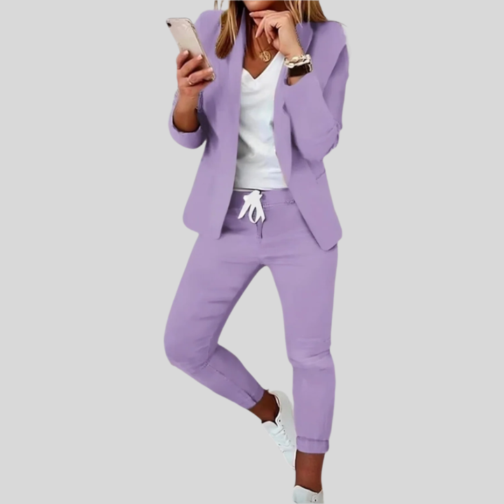 Damen Zweiteiler-Set | Taillierter Blazer, Hose Mit Tunnelzug, Schmale Passform & Moderner Business-Casual-Stil