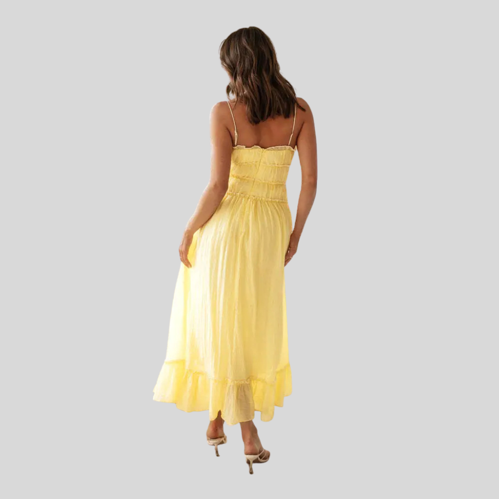 Damen Maxi-Kleid | Bindedetail Vorne, Gesmokte Taille, Volantsaum & Romantischer Sommerstil