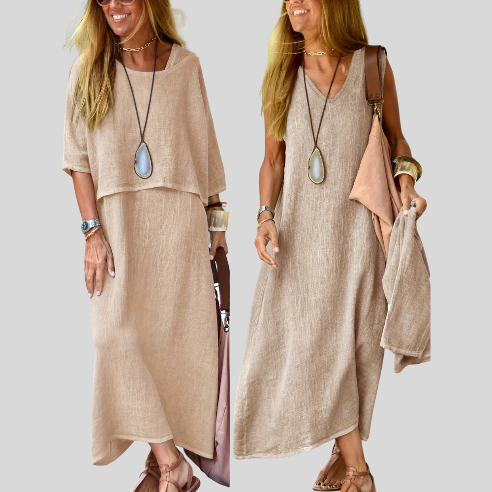 Damen Maxi-Kleid | Lagenlook-Design, Lockerer Schnitt, Ärmellose Option & Lässige Freizeit-Eleganz