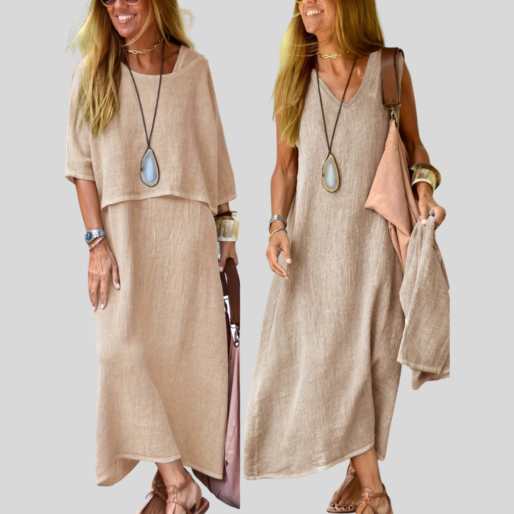Damen Maxi-Kleid | Lagenlook-Design, Lockerer Schnitt, Ärmellose Option & Lässige Freizeit-Eleganz
