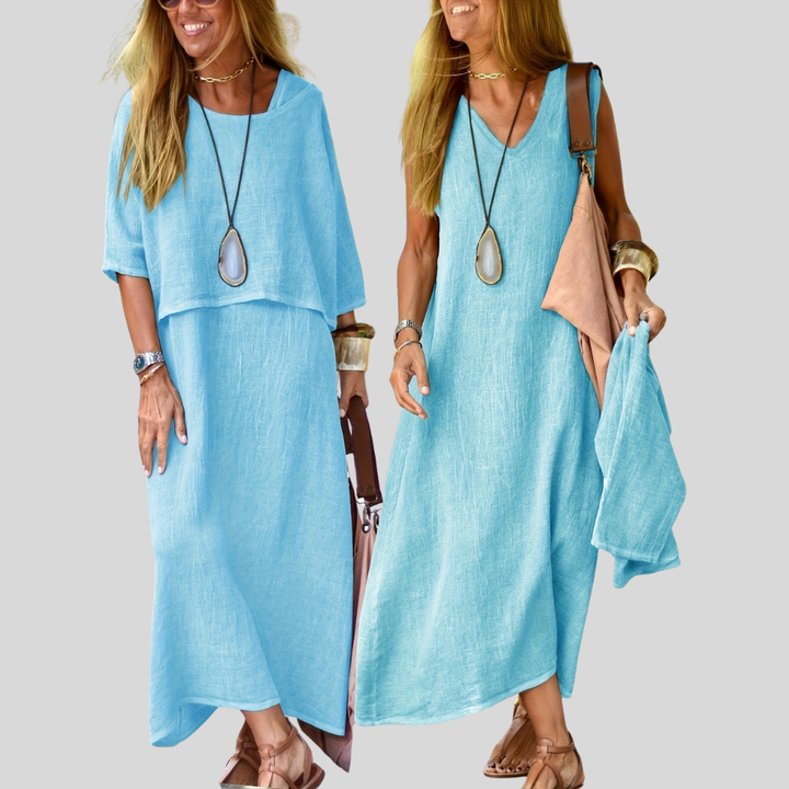 Damen Maxi-Kleid | Lagenlook-Design, Lockerer Schnitt, Ärmellose Option & Lässige Freizeit-Eleganz