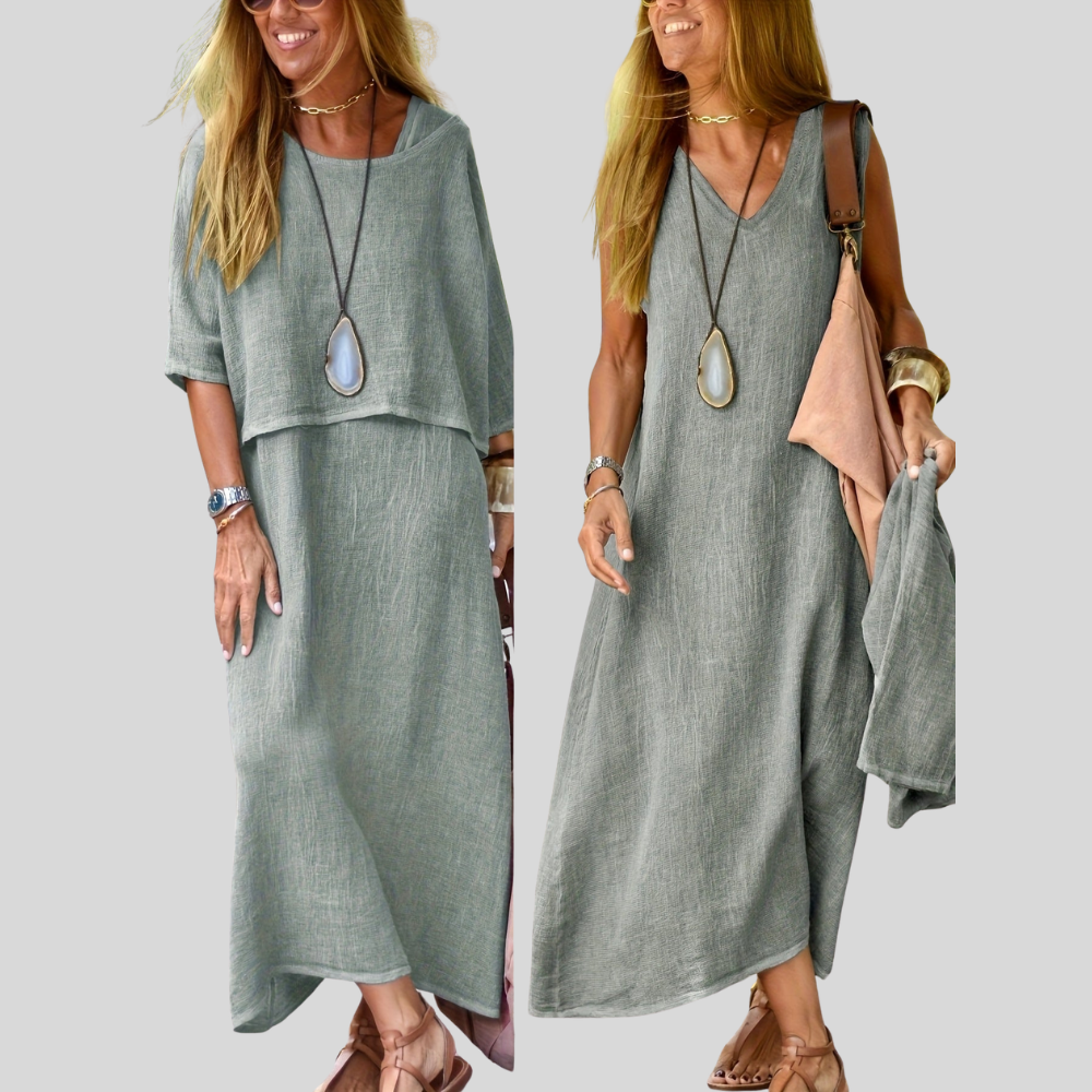 Damen Maxi-Kleid | Lagenlook-Design, Lockerer Schnitt, Ärmellose Option & Lässige Freizeit-Eleganz