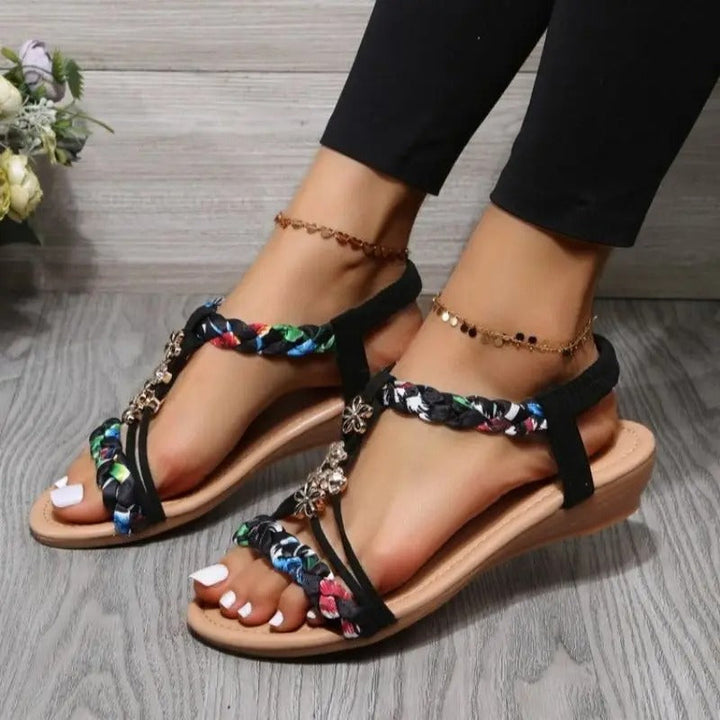 Damen Boho-Sandalen – Geflochtenes Design, Elastischer Fersenriemen & Stilvoll