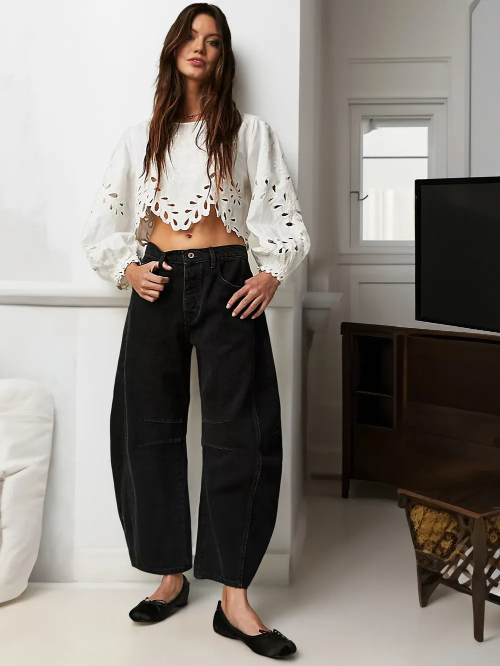 Sarah | Damen Jeans mit weitem Bein im Vintage-Stil