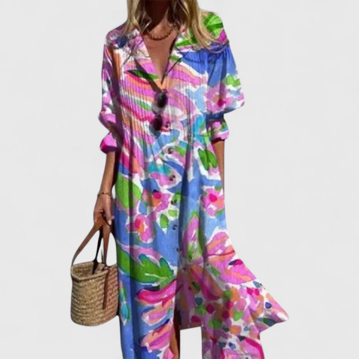 Damen Hemdblusenkleid | Knopfleiste, Blätterprint, Lockerer Schnitt & Lässiger Sommerstil